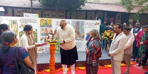 Union Textiles Minister Giriraj Singh inaugurated the Crafted for the Future exhibition at the National Handicrafts Museum.