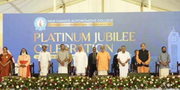 Vice President C. P. Radhakrishnan attended the platinum jubilee celebrations of Mar Ivanios College in Thiruvananthapuram as the chief guest.