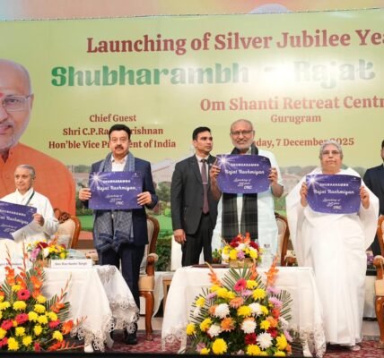 Vice President C.P. Radhakrishnan inaugurated the silver jubilee year of the Brahma Kumaris Om Shanti Retreat Center in Gurugram.