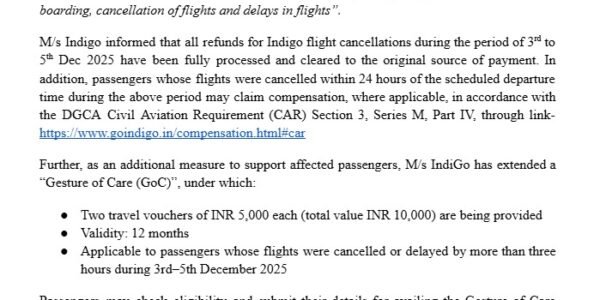 DGCA has confirmed that the refund process for all cancelled IndiGo flights has been completed