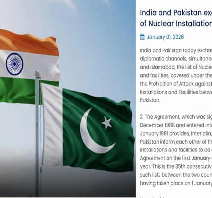 India and Pakistan exchanged lists under the agreement prohibiting attacks on nuclear installations.
