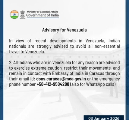 Ministry of External Affairs advises Indian citizens to avoid non-essential travel to Venezuela