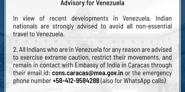 Ministry of External Affairs advises Indian citizens to avoid non-essential travel to Venezuela