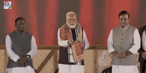 PM Modi performed the groundbreaking ceremony for the Kaziranga Elevated Corridor project, worth over Rs 6,950 crore, in Kaliabor, Assam.
