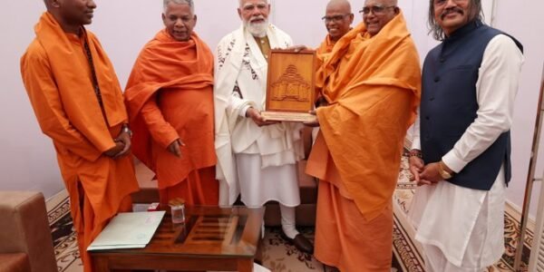 PM Modi today met with the Swamis associated with the Sree Narayana Dharma Sangham Trust at the Sivagiri Mutt in Varkala.