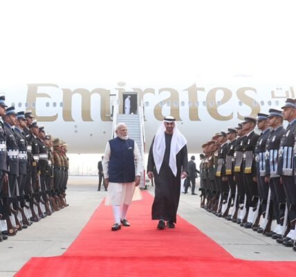 PM Modi welcomed His Highness Sheikh Mohammed bin Zayed Al Nahyan, the President of the United Arab Emirates.