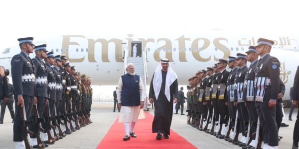 PM Modi welcomed His Highness Sheikh Mohammed bin Zayed Al Nahyan, the President of the United Arab Emirates.
