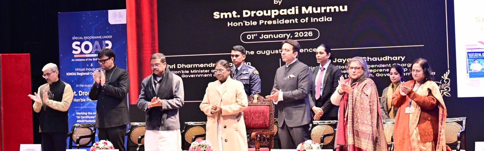 President Droupadi Murmu launched the SKILLTHENATION AI Challenge and inaugurated the IGNOU Regional Centre and Skill Centre in Rairangpur, Odisha.
