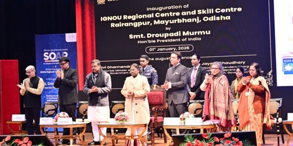 President Droupadi Murmu launched the SKILLTHENATION AI Challenge and inaugurated the IGNOU Regional Centre and Skill Centre in Rairangpur, Odisha.