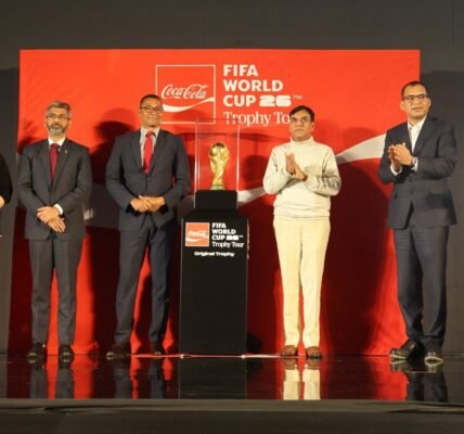 Sports Minister Mansukh Mandaviya unveiled the FIFA World Cup 2026 trophy along with former Brazilian footballer Gilberto Silva.