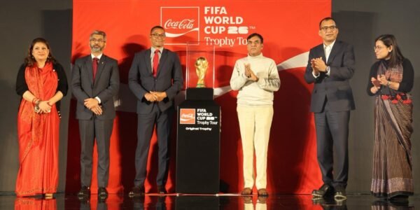 Sports Minister Mansukh Mandaviya unveiled the FIFA World Cup 2026 trophy along with former Brazilian footballer Gilberto Silva.