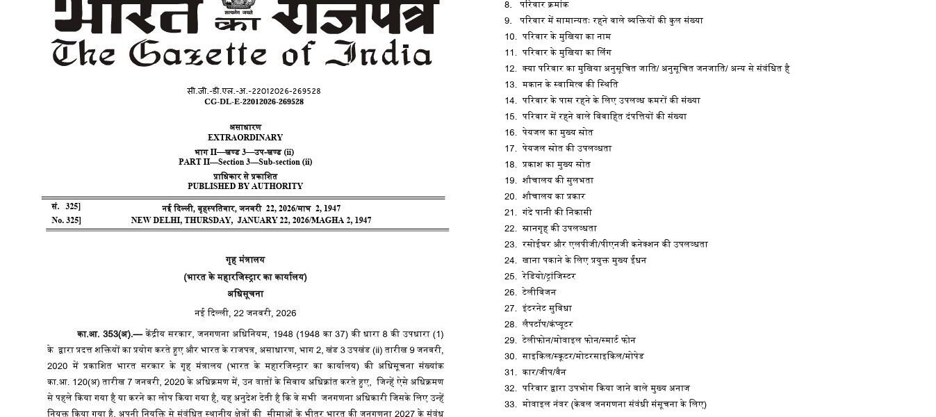 government has released the list of questions that will be asked of citizens in the first phase of the census, which begins on April 1st this year