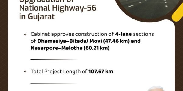 Cabinet approves four-laning of Dhamasiya-Bitada Movi and Nasarpur-Malotha sections of National Highway-56 in Gujarat