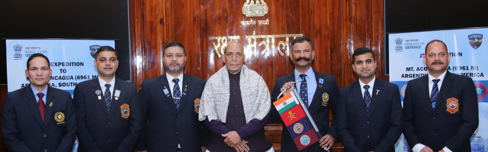 Defence Minister Rajnath Singh flagged off the joint expedition of NIM-JIM and WS to Mount Aconcagua in Argentina.