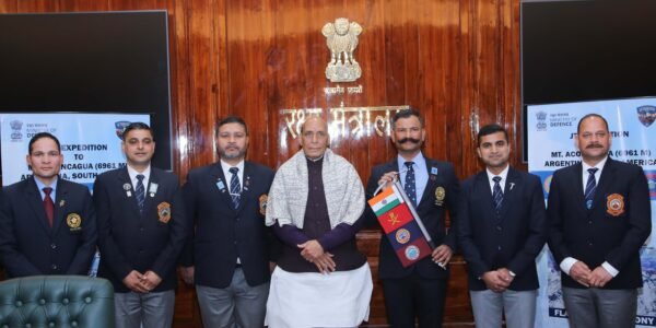 Defence Minister Rajnath Singh flagged off the joint expedition of NIM-JIM and WS to Mount Aconcagua in Argentina.