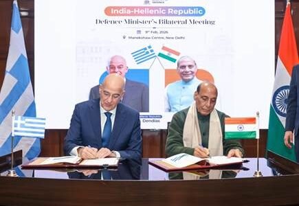 Defence Minister Rajnath Singh held a bilateral meeting with the Hellenic Defence Minister Nikolaos-Georgios Dendias in New Delhi.