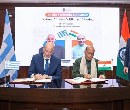 Defence Minister Rajnath Singh held a bilateral meeting with the Hellenic Defence Minister Nikolaos-Georgios Dendias in New Delhi.