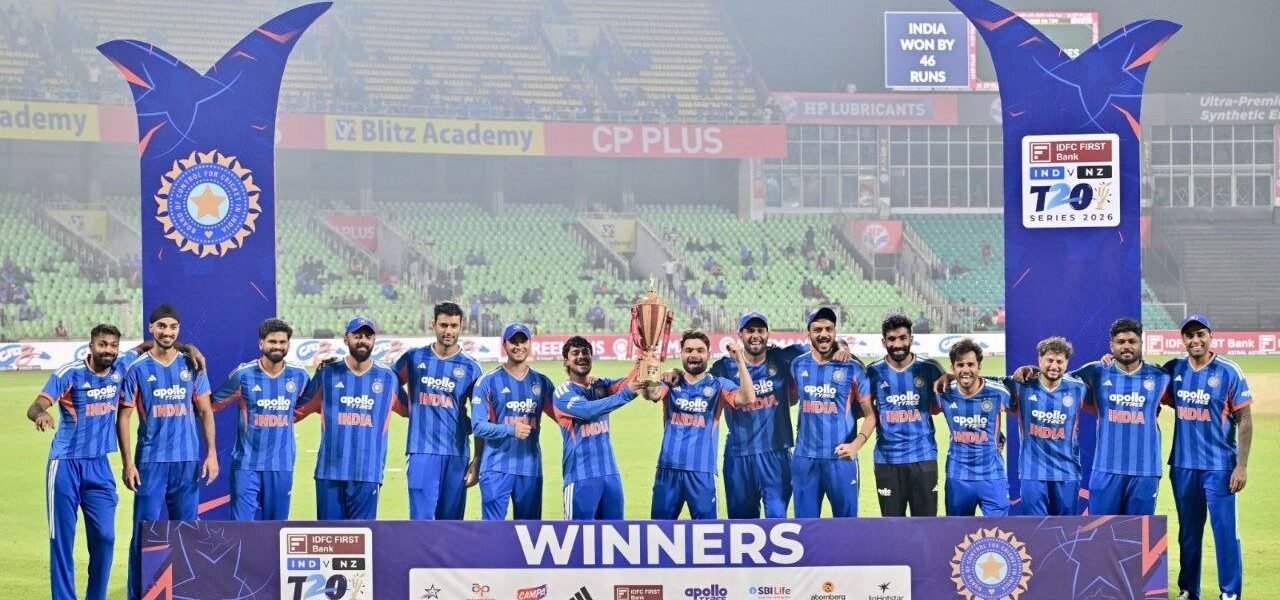India defeated New Zealand by 46 runs in the fifth T20 cricket match to win the series 4-1.