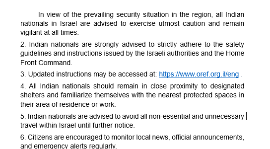 India issues advisory to all Indian nationals in Israel to exercise extreme caution
