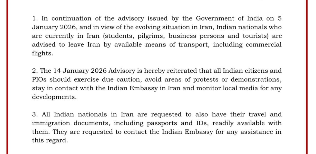 Indian Embassy in Tehran urged its citizens to leave Iran