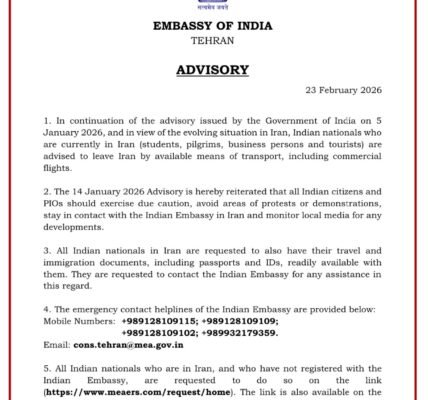 Indian Embassy in Tehran urged its citizens to leave Iran