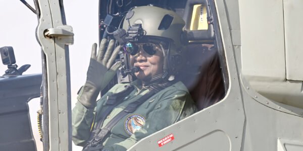 President Draupadi Murmu today flew a sortie in the indigenous Light Combat Helicopter Prachand at the Jaisalmer Air Force Station in Rajasthan.