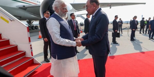 Upon PM Modi arrival in Kuala Lumpur, he was welcomed by the Prime Minister of Malaysia.