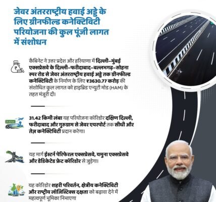Cabinet approves revised outlay for construction of new road from Delhi-Faridabad-Ballabhgarh-Sohna bypass of Delhi-Mumbai Expressway to Jewar International Airport