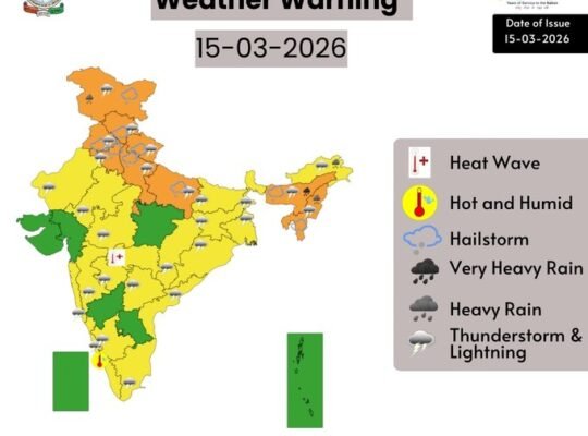 IMD issued an Orange Alert for hailstorms and storms in Delhi, Chandigarh, Haryana, Punjab, Uttar Pradesh, Uttarakhand, and Jammu & Kashmir.
