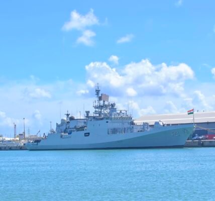 Indian Navy stealth frigate Trikand arrives at Port Louis, the capital and major port of Mauritius