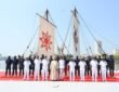 Minister of State for Defence Sanjay Seth welcomed the Indian Navy classically built ship Kaundinya at the Naval Dockyard in Mumbai.