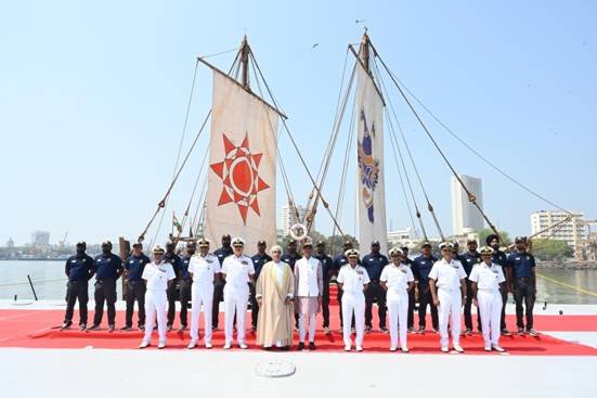 Minister of State for Defence Sanjay Seth welcomed the Indian Navy classically built ship Kaundinya at the Naval Dockyard in Mumbai.