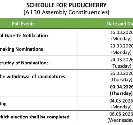 process of filing nominations for Puducherry 30 Assembly seats begins today
