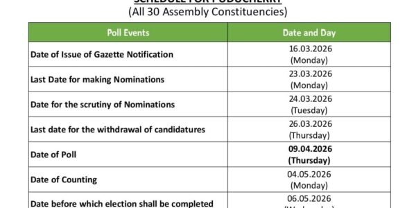 process of filing nominations for Puducherry 30 Assembly seats begins today