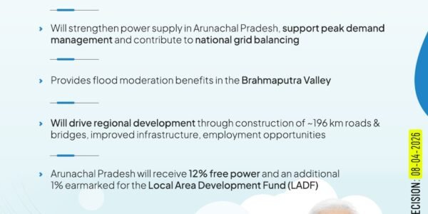 Cabinet approved an investment proposal with an outlay of ₹26,069.50 crore for the construction of the 1,720 MW Kamala Hydroelectric Project in Arunachal Pradesh