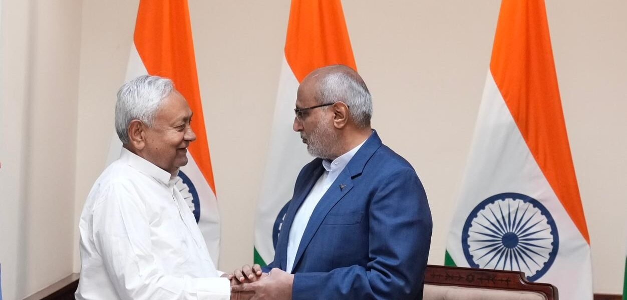 Chairman of the Rajya Sabha administered the oath to Nitish Kumar, the newly elected Rajya Sabha MP from Bihar