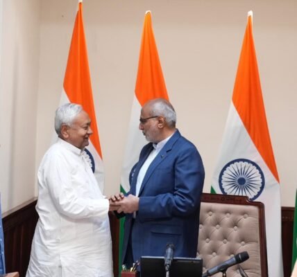 Chairman of the Rajya Sabha administered the oath to Nitish Kumar, the newly elected Rajya Sabha MP from Bihar