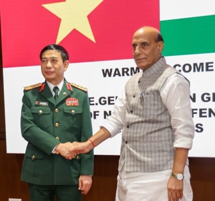 Defence Minister Rajnath Singh congratulated General Phan Van Giang on his appointment as the Deputy Prime Minister and Minister of National Defence of Vietnam.