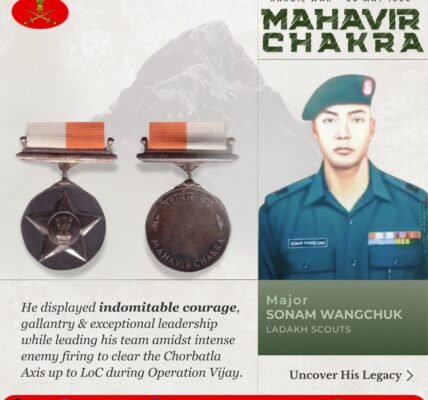 Defence Minister paid tribute to Colonel Sonam Wangchuk (MVC), a hero of the 1999 Kargil War, upon his passing.
