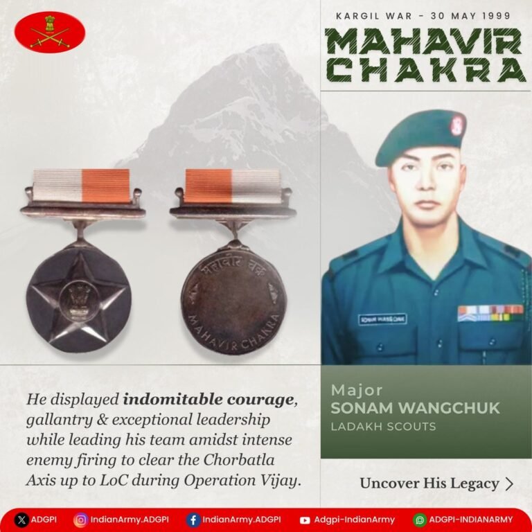 रक्षा मंत्री ने 1999 के कारगिल युद्ध के नायक कर्नल सोनम वांगचुक (एमवीसी) के निधन पर उन्हें श्रद्धांजलि अर्पित की