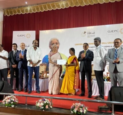 Finance Minister Nirmala Sitharaman today inaugurated the new campus of the Indian Institute of Gems and Jewellery in Udupi, Karnataka.