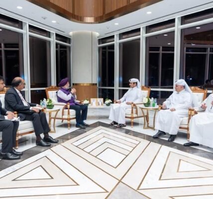 Minister of Petroleum and Natural Gas Hardeep Singh Puri met with Qatar's Minister of State for Energy Affairs and President and CEO of QatarEnergy, Saad Sherida Al-Kaabi.
