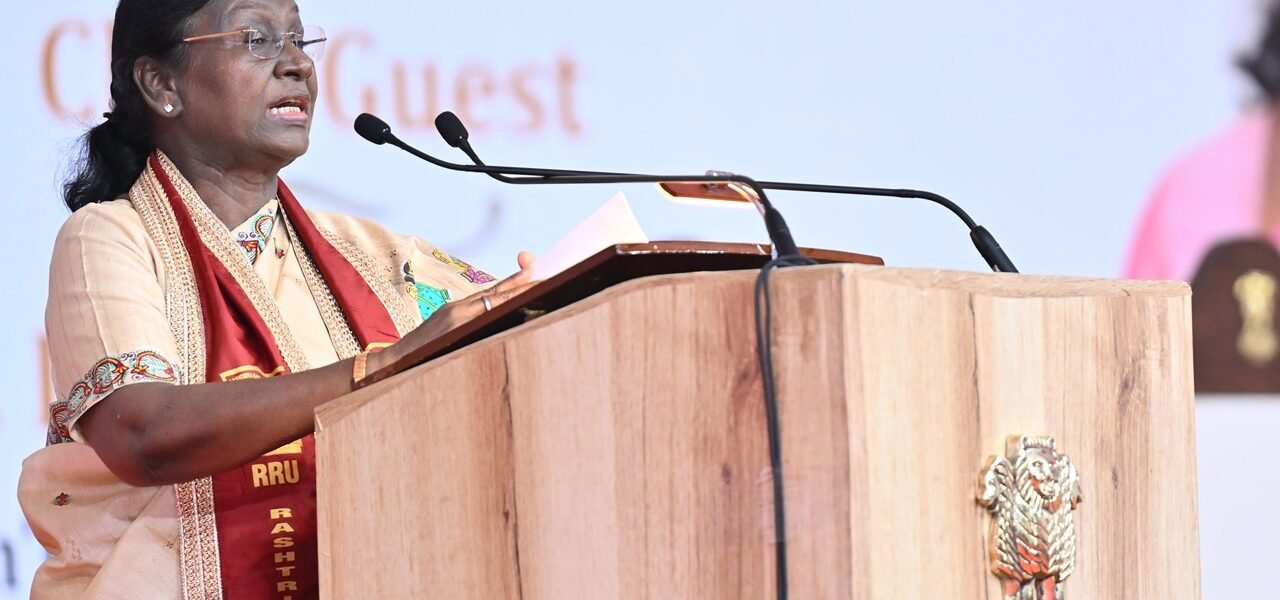 President Droupadi Murmu addressed the convocation ceremony of the National Defence University in Gandhinagar.