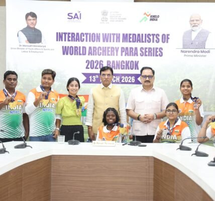 Union Minister Dr. Mansukh Mandaviya felicitated the Indian contingent for their outstanding performance at the Bangkok 2026 World Archery Para Series.