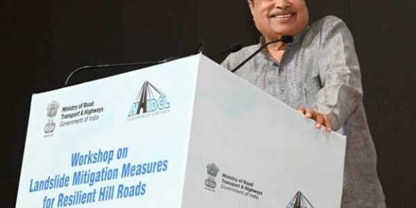 Union Minister Nitin Gadkari addressed a workshop on landslide mitigation for robust hill roads.