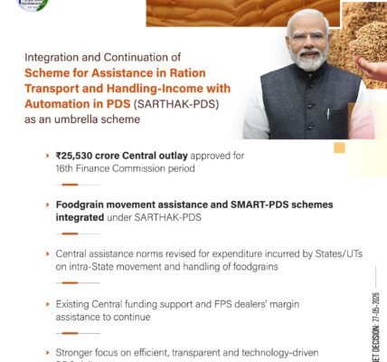 Central Government will spend ₹25,530 crore over the next five years for an effective PDS (Public Distribution System)