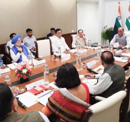 Defence Minister Rajnath Singh presided over the 5th meeting of the Informal Group of Ministers (IGOM) on West Asia at Kartavya Bhawan-2 in New Delhi.
