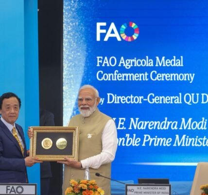 Food and Agriculture Organization honored Prime Minister Narendra Modi with the Agricola Medal in Italy.
