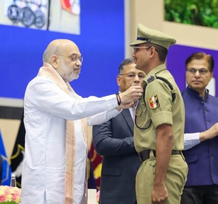 Home Minister Amit Shah today attended the Border Security Force (BSF) Investiture Ceremony and the Rustamji Memorial Lecture in New Delhi as the Chief Guest.