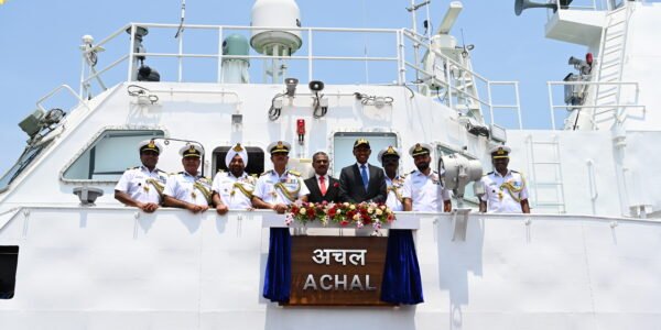 Indian Coast Guard commissioned the Indian Coast Guard Ship (ICGS) Achal into service at Goa Shipyard Limited